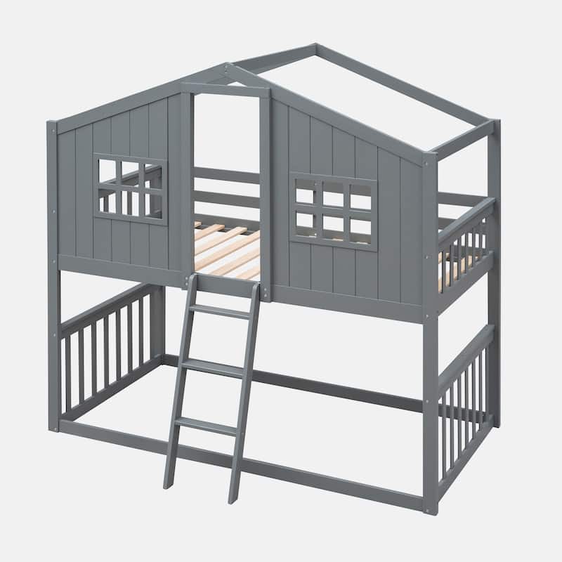 Twin Over Twin House Bunk Bed With Ladder