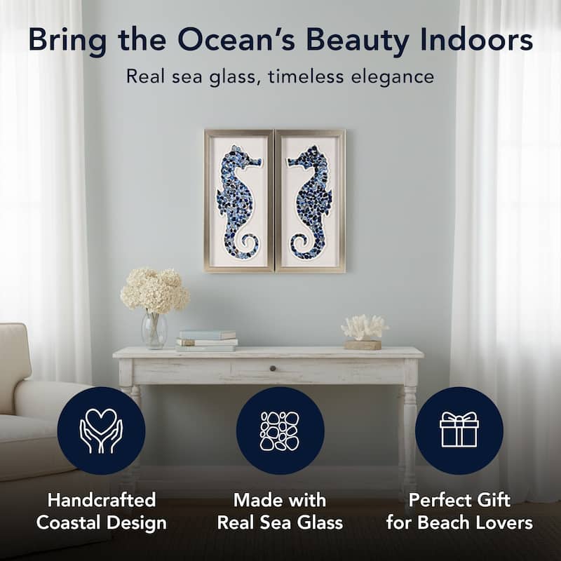 American Art Decor 2-Piece Coastal Seashell & Sea Glass Shadowbox Framed Wall Art Set