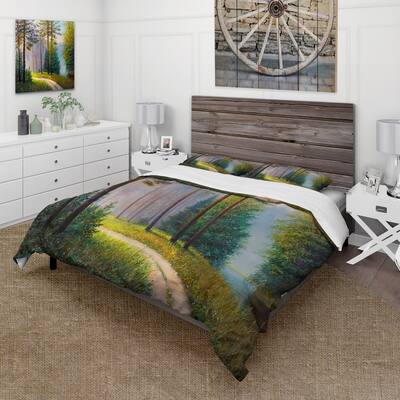 Designart 'Subtle Evening Light Through The Trees II' Lake House Duvet Cover Set