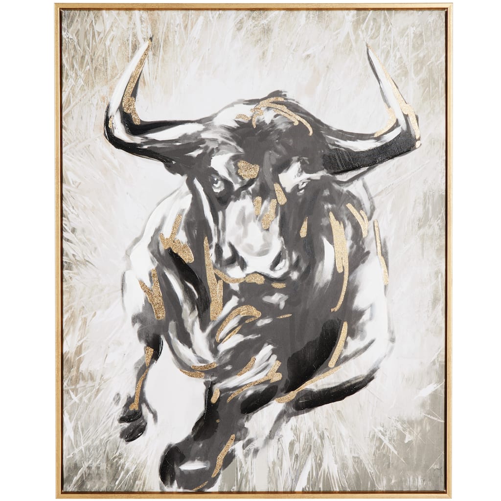 Polystone Bull Shaded Running Framed Wall Art with Cream and Gold Foil Accents - Gold - Roche River Decor
