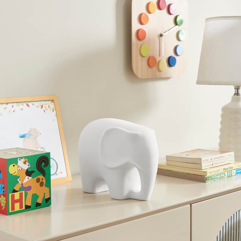 Hans White Abstract Elephant Matte Ceramic Sculpture