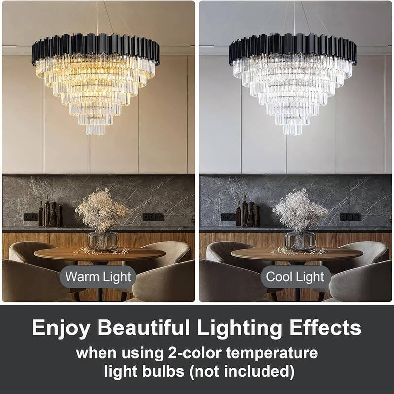 KAYLA Large Crystal Chandelier - 35.4"Modern 6-Tier 17-Light Chrome Ceiling Light, Luxury K9 Crystal