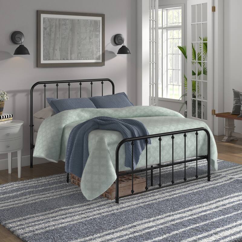 Kae Metal Bed with Beaded Headboard by iNSPIRE Q Classic - Black - Full
