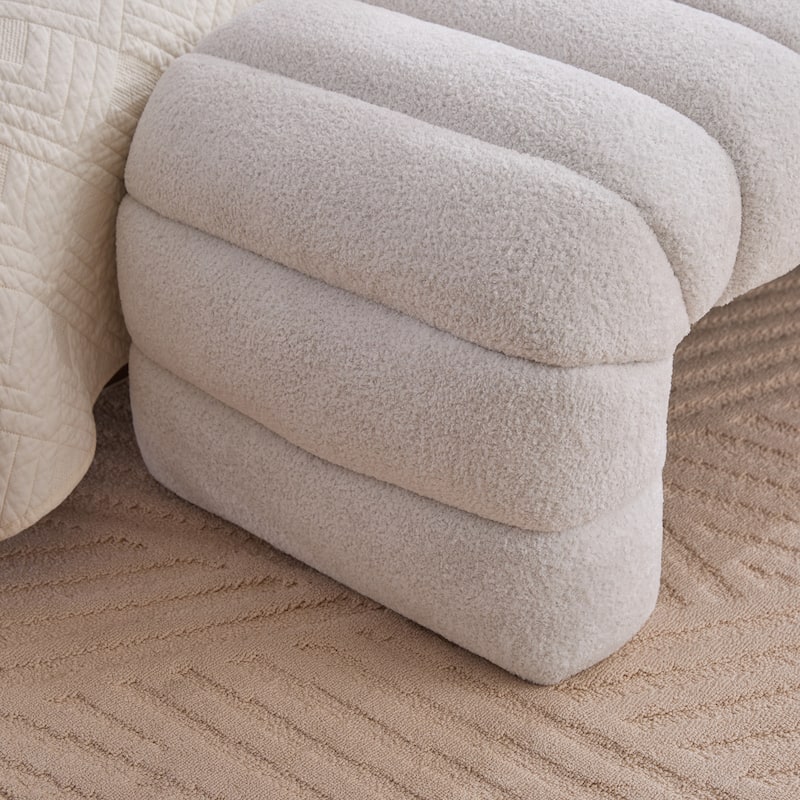 69.7" Chenille Upholstered End of Bed Bench, Modern Armless Curved Long Ottoman for Bedroom or Entryway