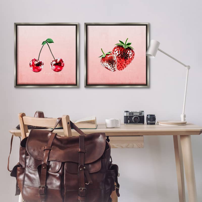 Stupell Happiness & Love Disco Fruits Framed Floater Canvas Wall Art Design By Kim Allen (Set of 2)