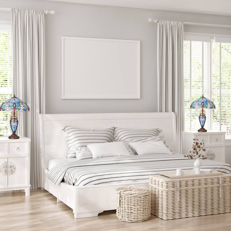 Winslow River of Goods Victorian Double Lit Stained Glass Dome Shade 24.5-Inch Table Lamp - 17.25" x 17.25" x 24.5"