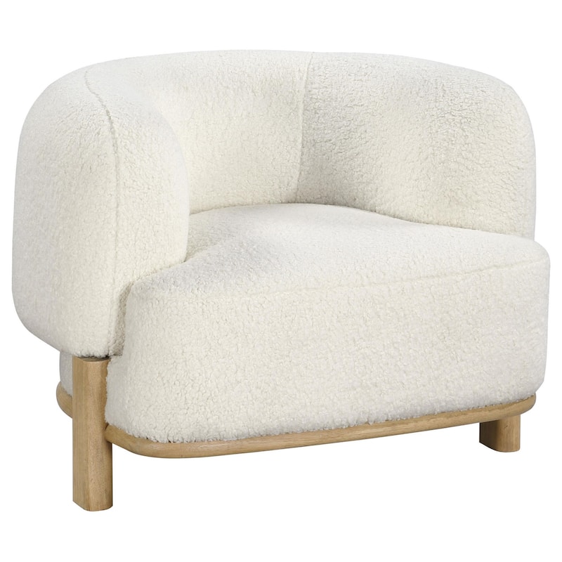Linia, Accent Chair, Soft Cushioned Barrel Back, Ivory, Brown Wood