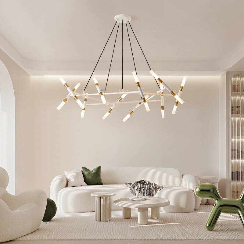 41" Modern Chandelier Light Fixture, with Frosted Tubes, Adjustable Height Pendant Light for Dining Room, Living Room
