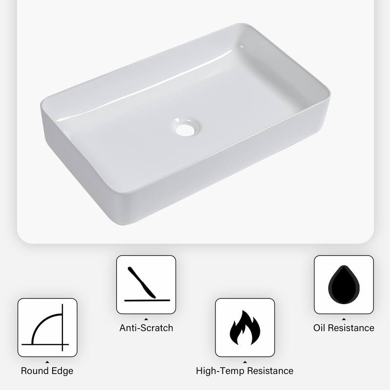 White Ceramic Rectangular Vessel Bathroom Sink