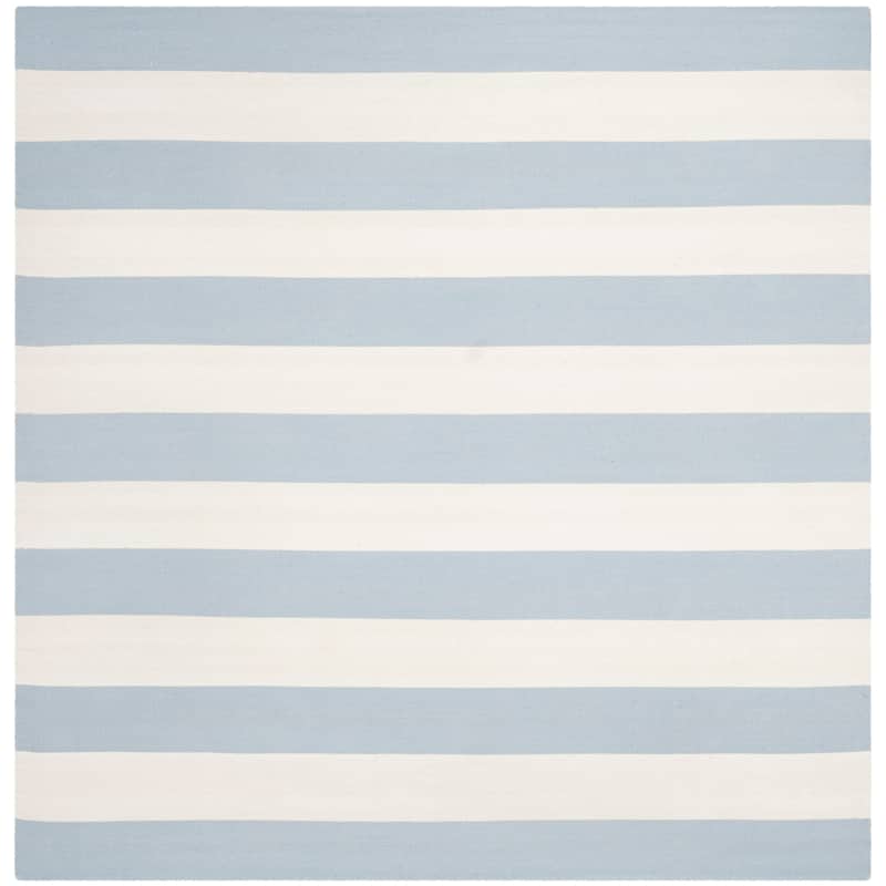 SAFAVIEH Handmade Montauk Geltrude Stripe Cotton Flatweave Rug - 10' Square - Sky Blue/Ivory