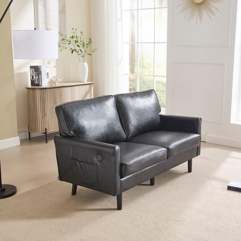Loveseat Sofa,Mid Century Modern Love Seat, 2 Seater Sofa Couches For Living Room,Small Couch With Usb & Removable Pillow Cover