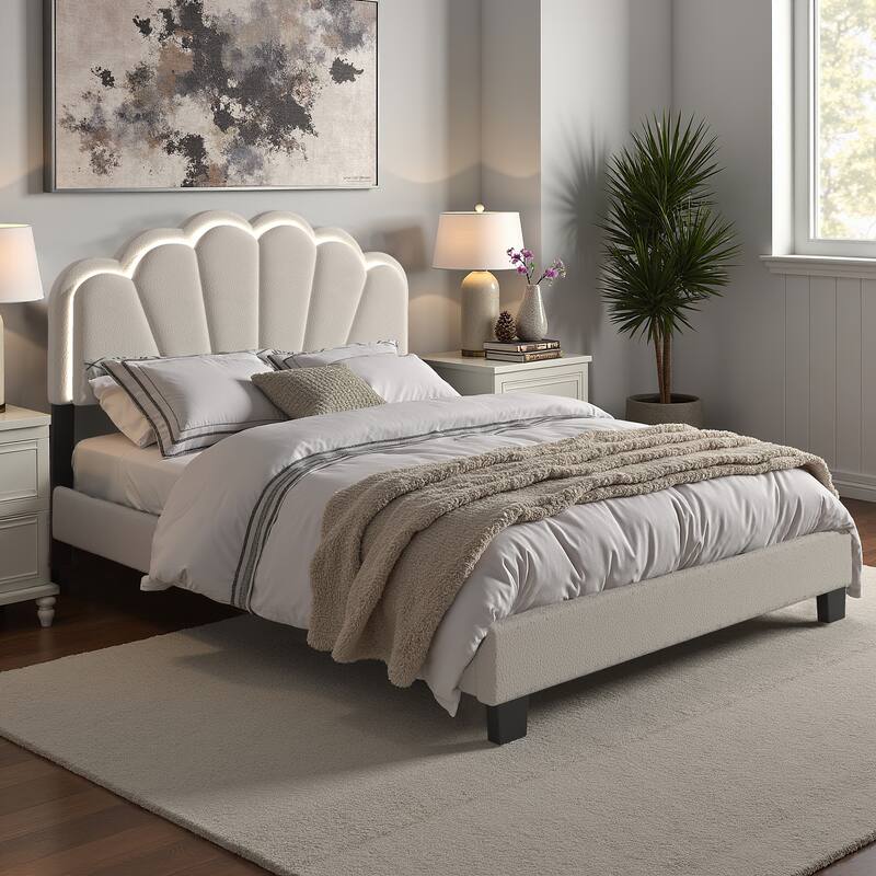 Wacissa LED Headboard Boucle Queen Platform Bed by iNSPIRE Q Modern