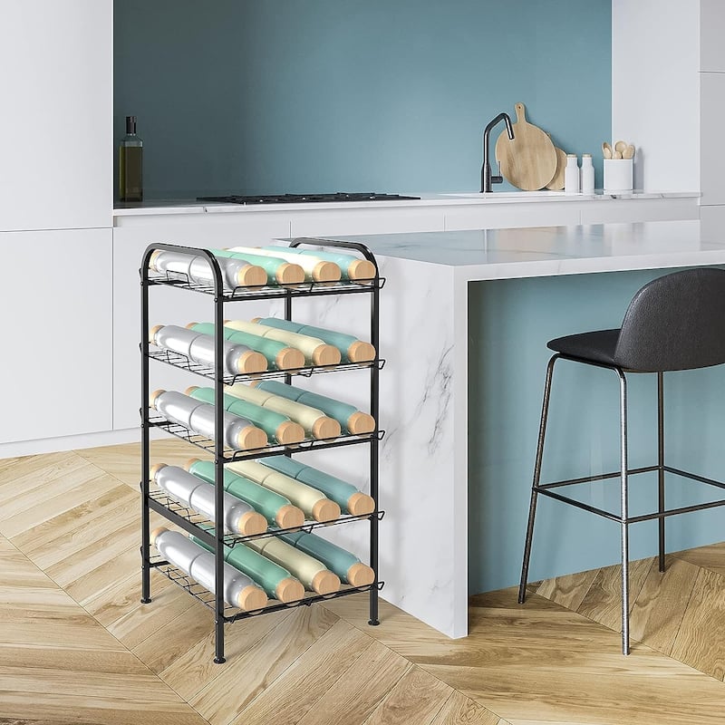 Water Bottle Organizer Vertical Free Standing Storage - Black - 5 Tier