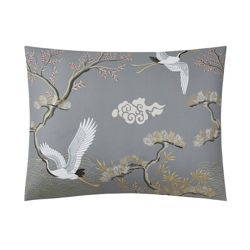 Cranes 3-Piece Cotton Sateen Reversible Comforter Set