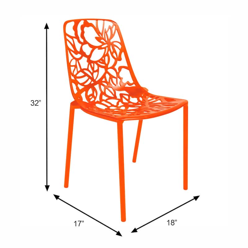 Devon Aluminum Floral Cutout Stackable Dining Chair for Dining Room, Patio, or Garden