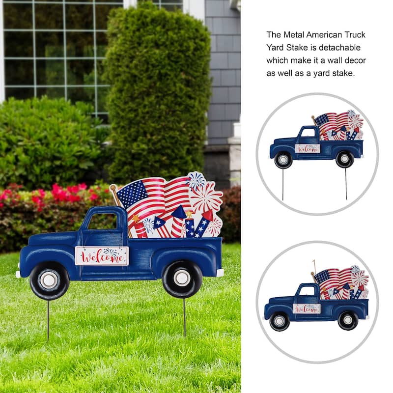 Glitzhome Metal Americana Stars Stripes Yard Stake Wall Sign with Welcome Flag