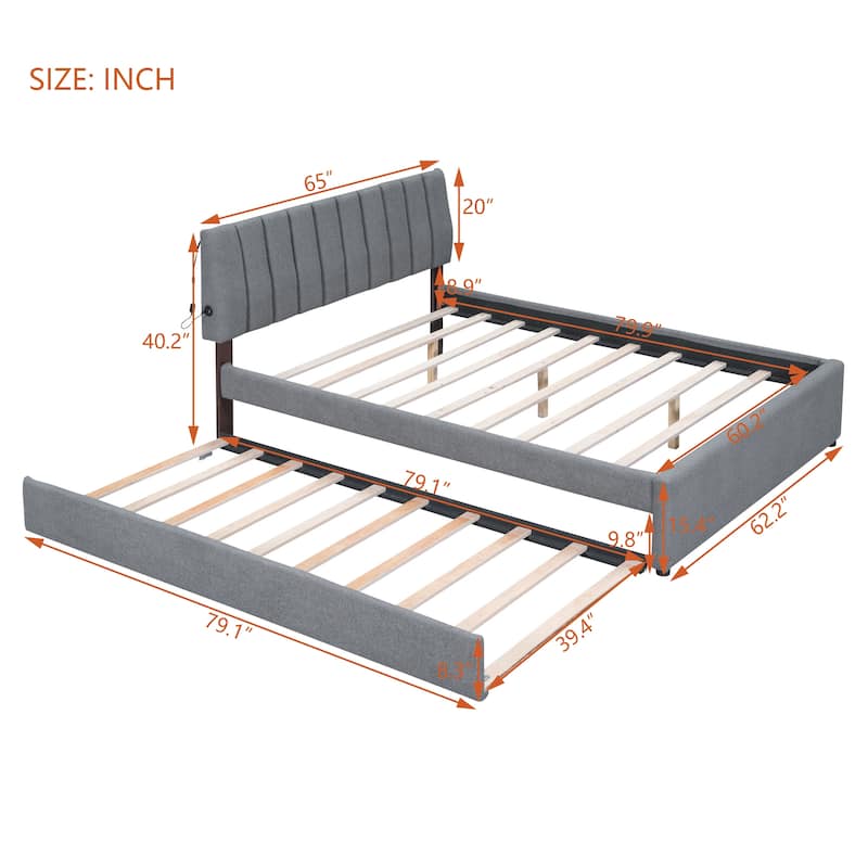 Teddy Fleece Queen Size Upholstered Platform Bed with Trundle