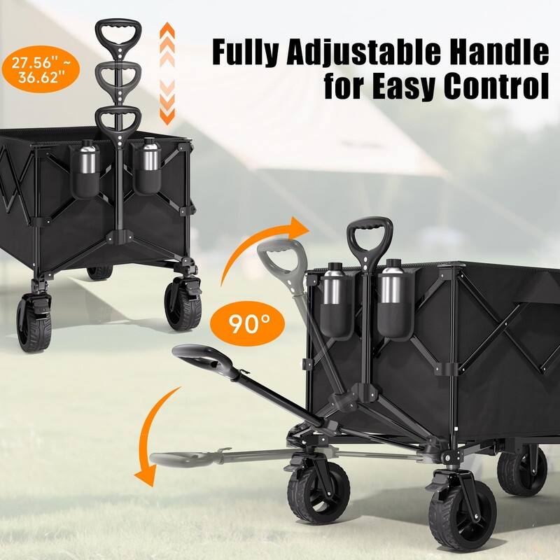 Collapsible Wagon Cart, 480lbs Capacity, Heavy Duty with Cup Holders