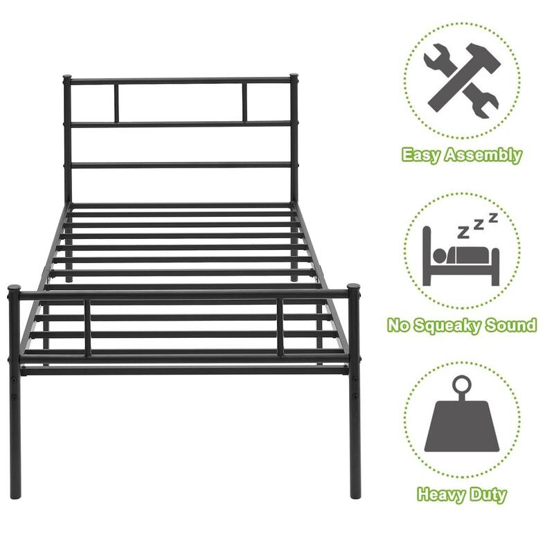 Metal Platform Bed Frame with Headboard, Twin/Full/Queen Beds, Simple Design