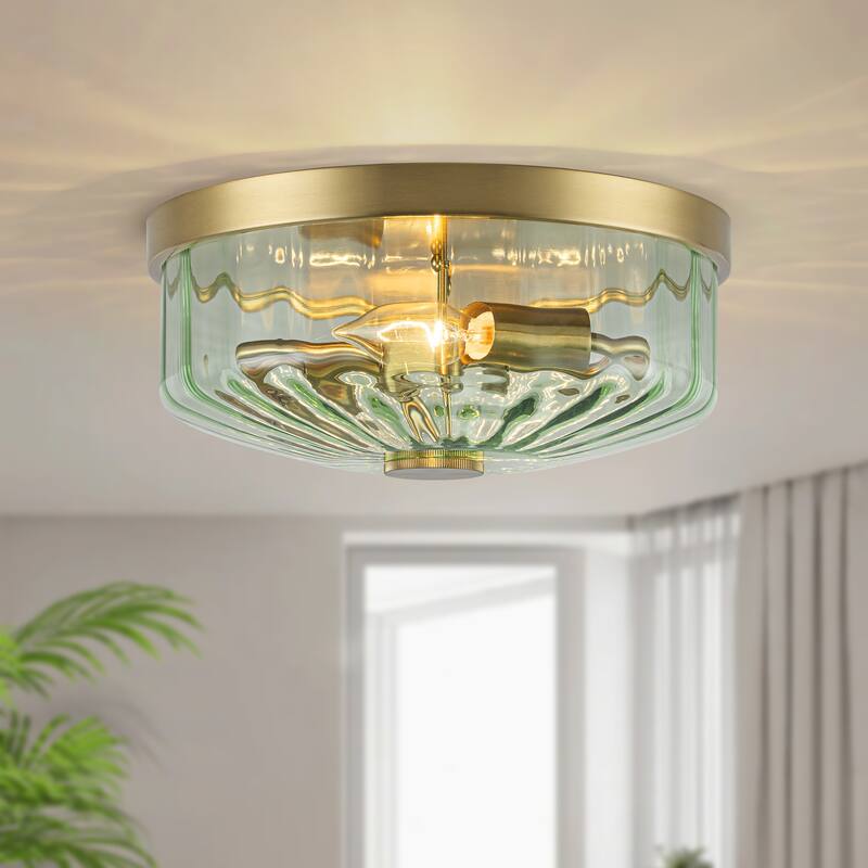 Starsky 2-Light Textured Glass Drum Flush Mount