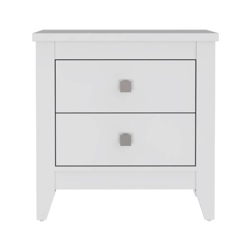 White Two-Shelf Nightstand with Drawers and Wooden Legs