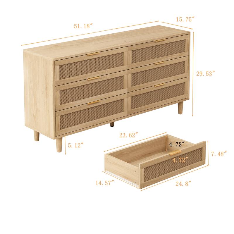 6-Drawers Rattan Storage Cabinet Rattan Drawer