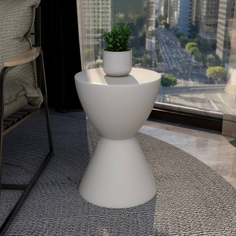 Loft 14-Inch Modern Round Accent Fiberstone Side Table for Indoor Outdoor Patio, Living Room, or Home Office