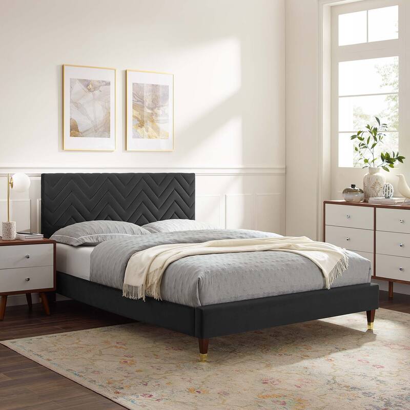 Leah Chevron Tufted Performance Velvet Twin Platform Bed