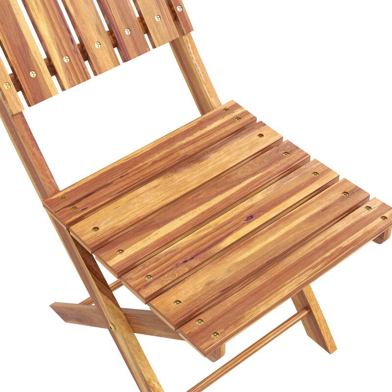 Outsunny 3-Piece Acacia Wood Bistro Set, Foldable Bistro Table and Chairs, Outdoor Bistro Set for Garden, Backyard, Balcony
