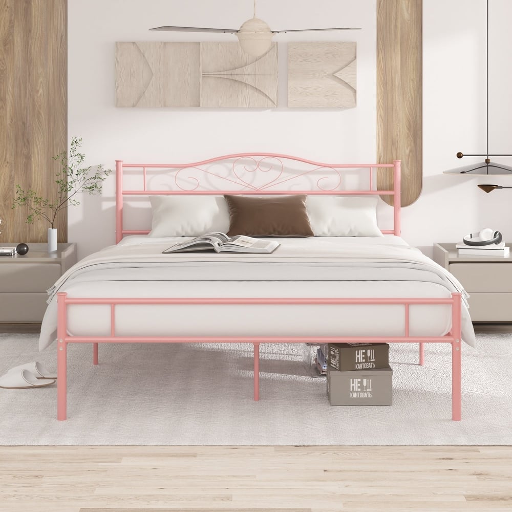 VECELO Metal Platform Bed Frame with Headboard & Footboard Steel Slats Mattress Foundation No Box Spring Needed