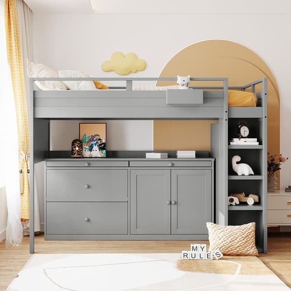 Loft Bed with Rolling Cabinet and Desk - Bed Bath & Beyond - 39533966