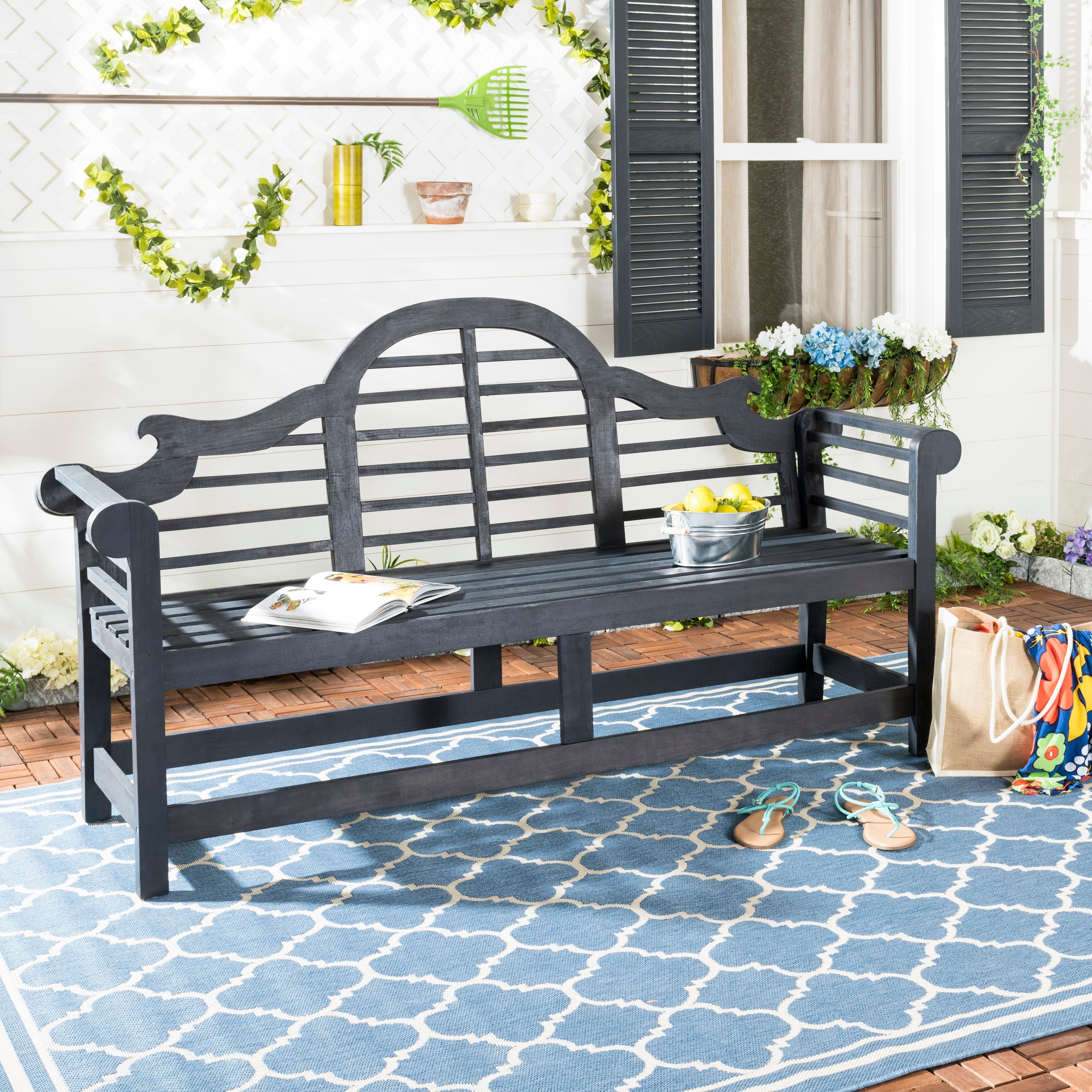 Shop Safavieh Khara Dark Grey Acacia Indoor Outdoor Bench 76 8 X23 2 X40 6 On Sale Overstock 20525876