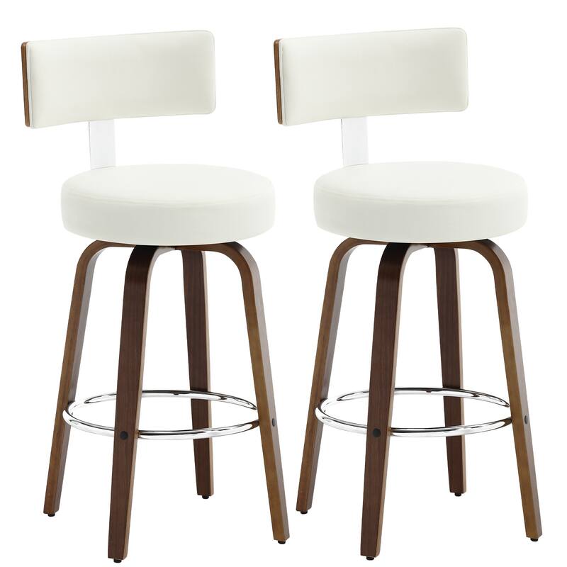Faux Leather Upholstered Swivel Counter/ Bar Stools Set of 1/2/4 - Set of 2 - White - Bar Height