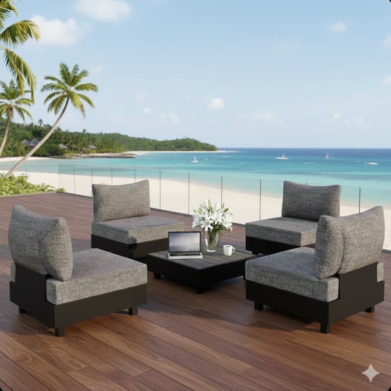 5-Piece Gray Aluminum Patio Sectional Set with Modular Chairs and Coffee Table