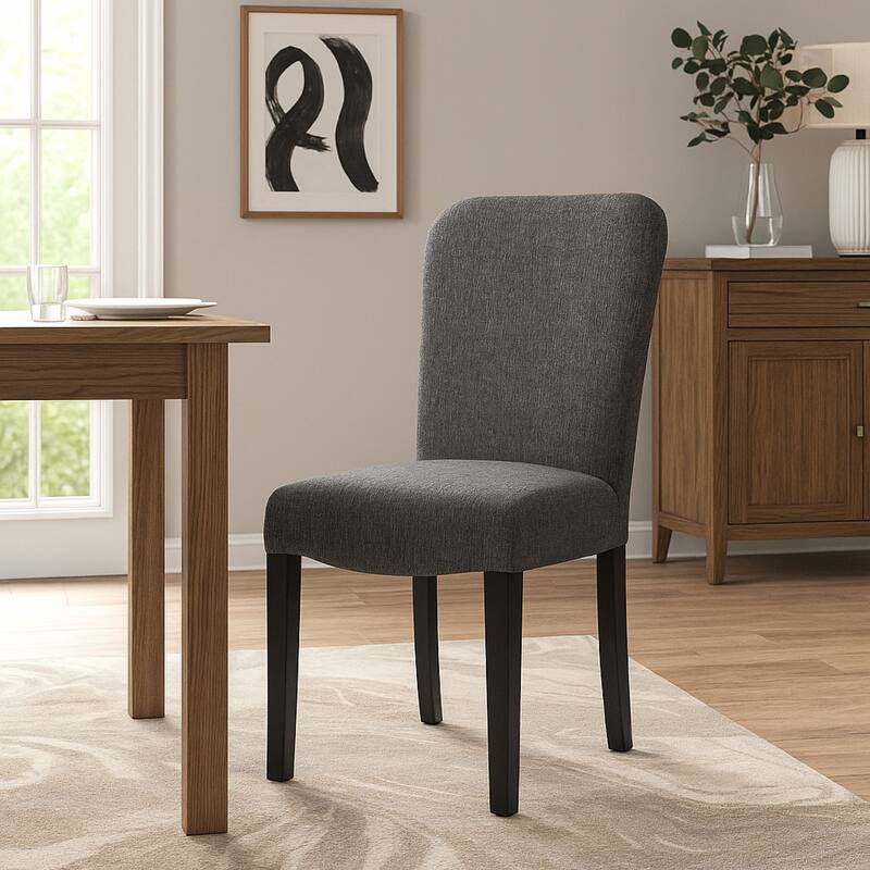 Dining Chair Set of 2, Modern Rounded Back, Black Woven Fabric