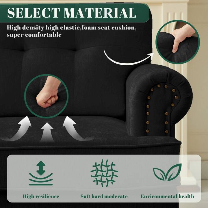 Set of 1 Piece, 3-seat Chenille Sofa with Solid Rubberwood Legs for Living room