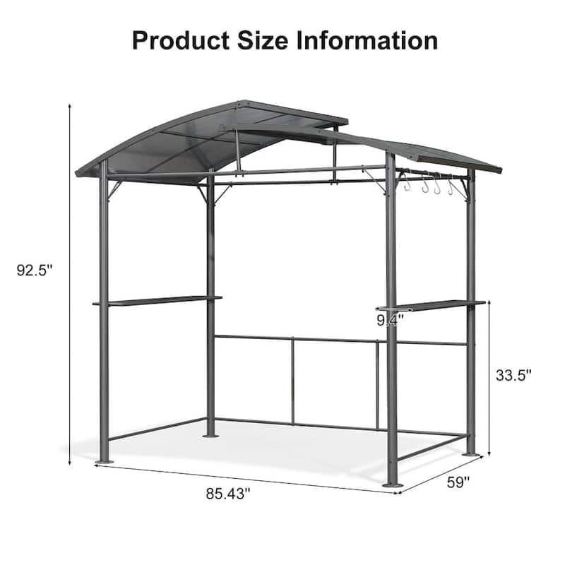 PURPLE LEAF Barbecue Grill Gazebo Aluminum Frame Grill Shelter with Shelves Hardtop with Hook Sunshade Grey