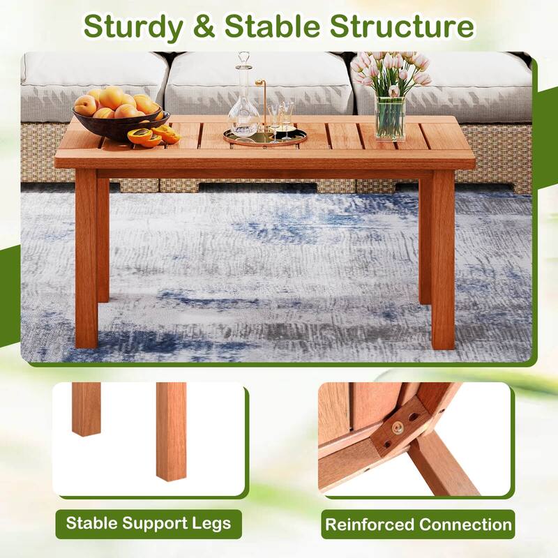 Costway 35.5" Wooden Coffee Table with Slatted Tabletop Rectangular - See Details