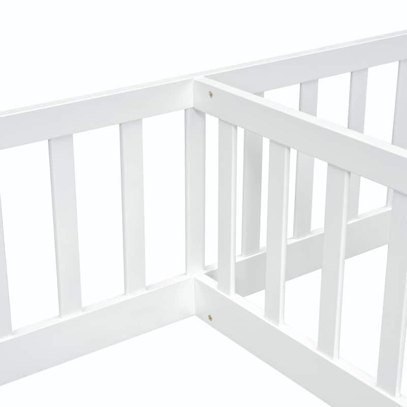 Double Twin Floor Bed with Fence and Guardrails, without door