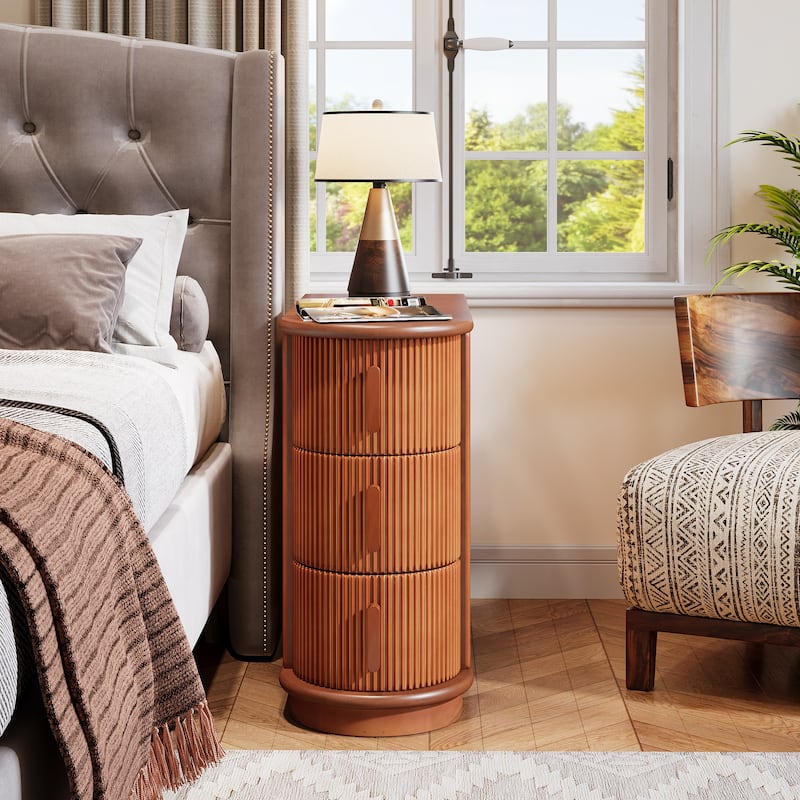 Solid Wood Side End Table with Drawers for Living Room