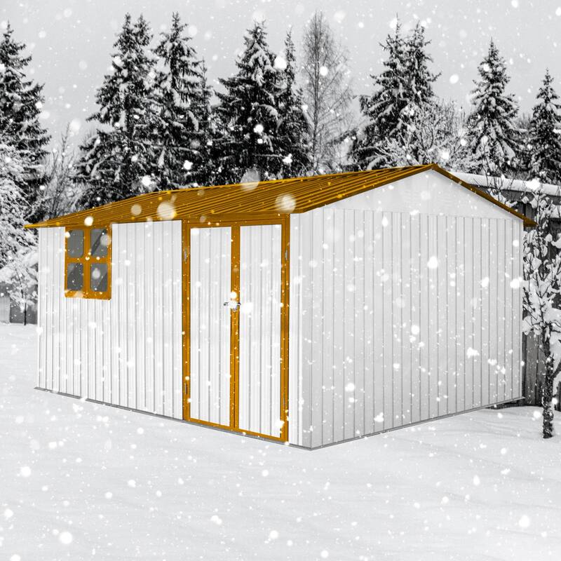 12ftx10ft Metal Garden Sheds Outdoor Storage Sheds White+Yellow with Window