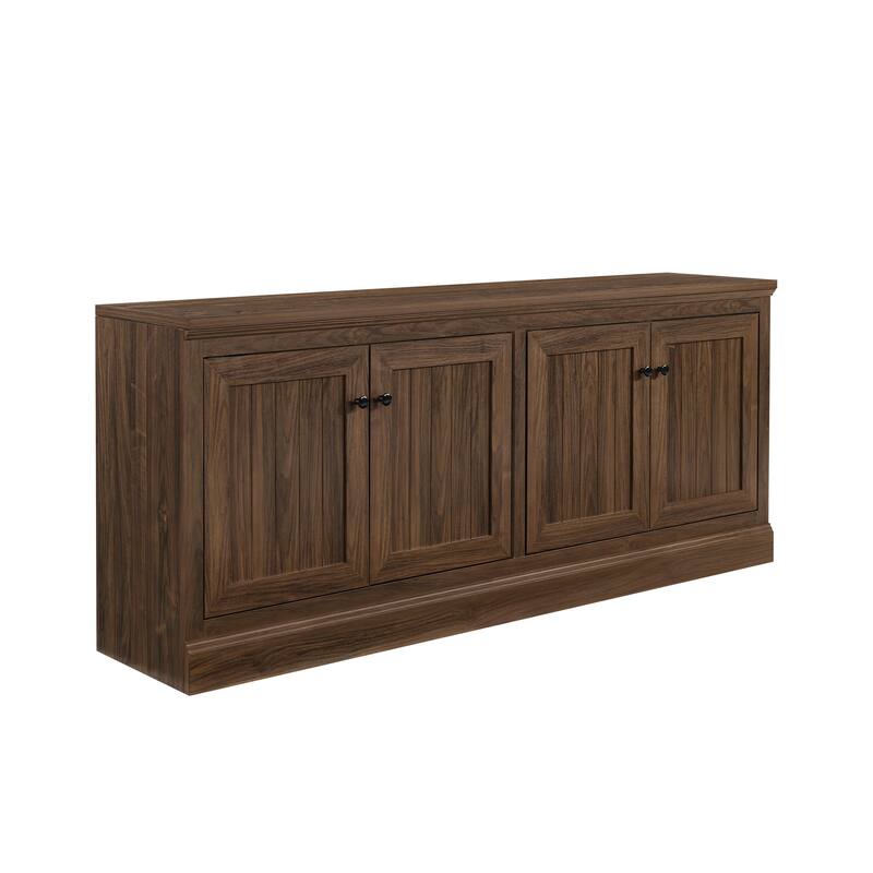 72" Sideboard Cabinet with 4 Doors, Minimalist TV Stand with 2 Compartments for Living Room, Dark Walnut