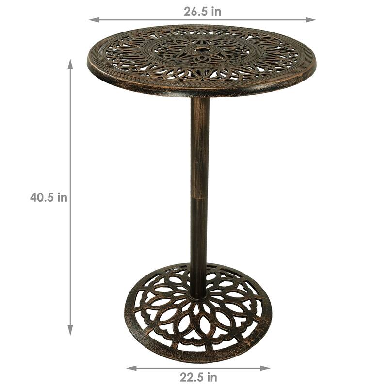 Sunnydaze Round Bar-Height Cast Iron Outdoor Patio High Top Pub Table - 26-Inch