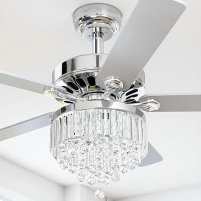 52-inch Wooden 5-Blade Crystal Ceiling Fan Chandelier with Remote
