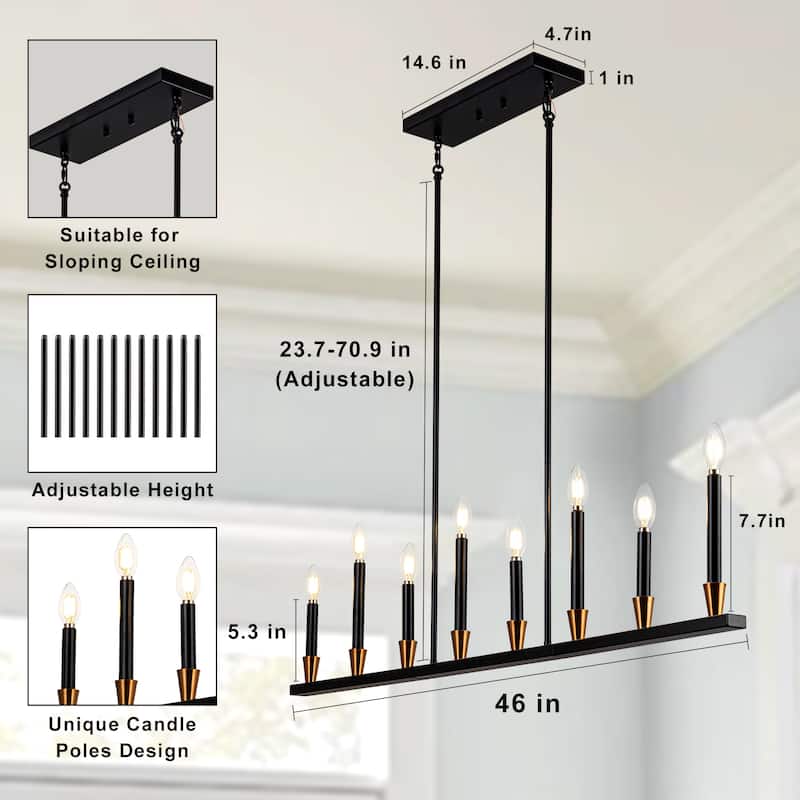 Kitchen Island Lights Linear Farmhouse Chandelier Linear Candle Chandelier - 8-Light