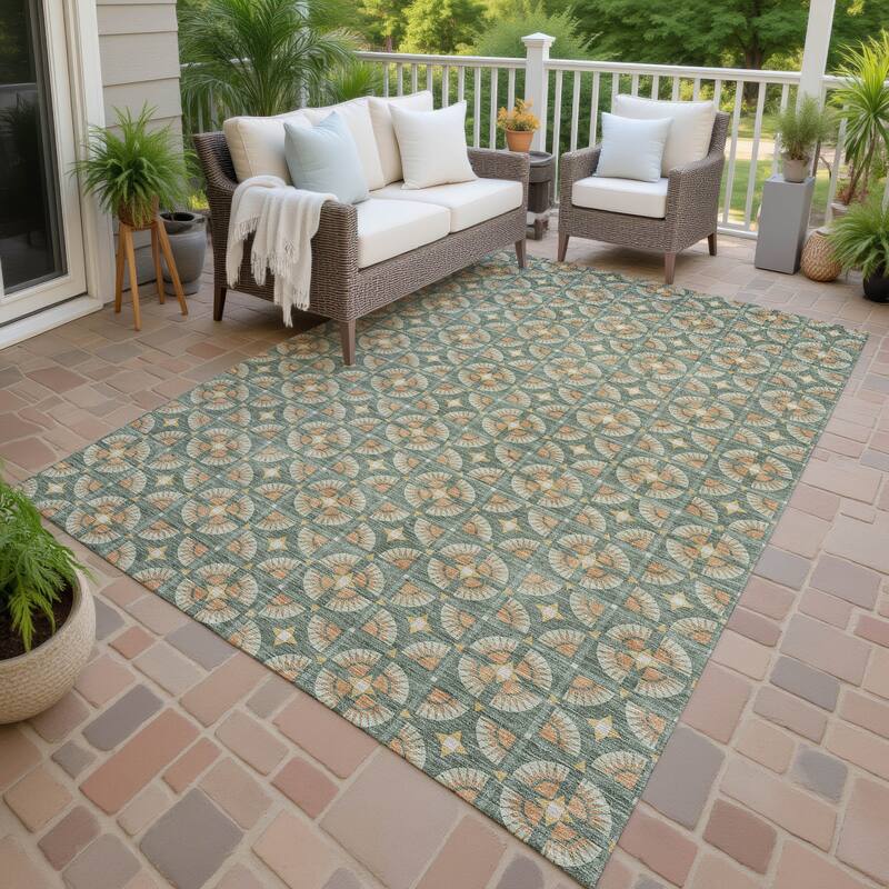 Machine Washable Indoor/ Outdoor Modern Roeland Chantille Rug - Basil - 8' x 10'
