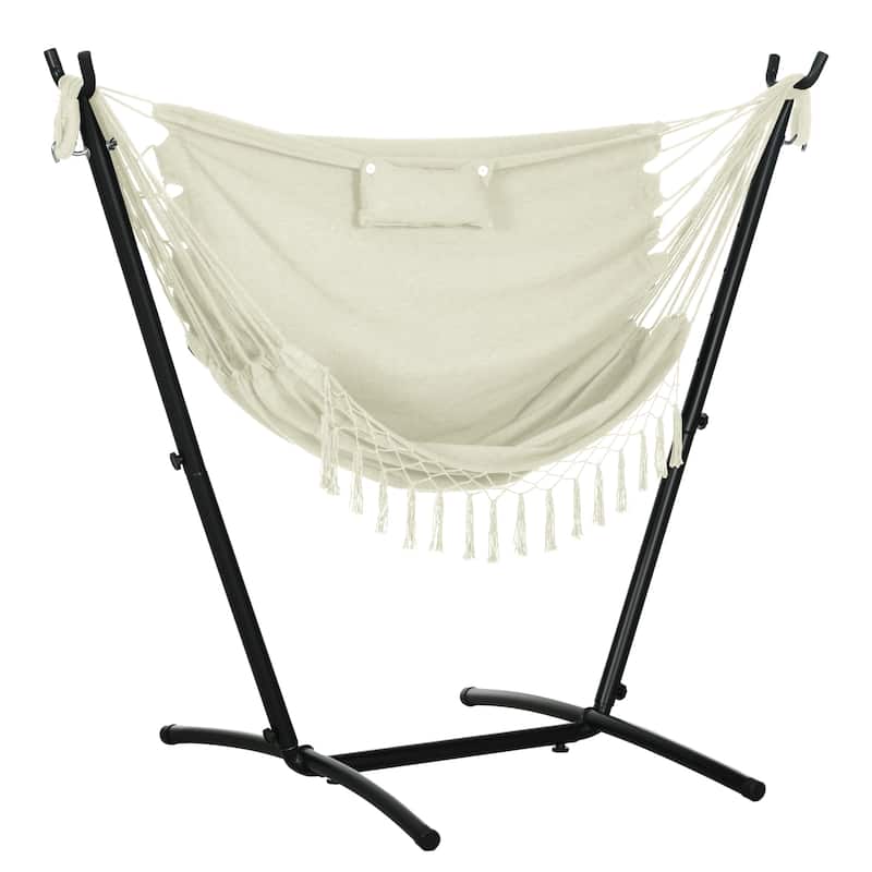 Outsunny Patio Hammock Chair with Stand, Outdoor Hammock Swing Hanging Lounge Chair with Side Pocket and Headrest,