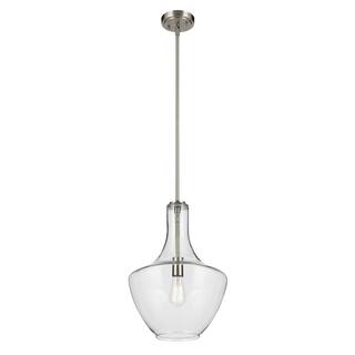 Kichler Lighting Everly 19.75 in. 1-Light Brushed Nickel Bell Pendant Light with Clear Glass