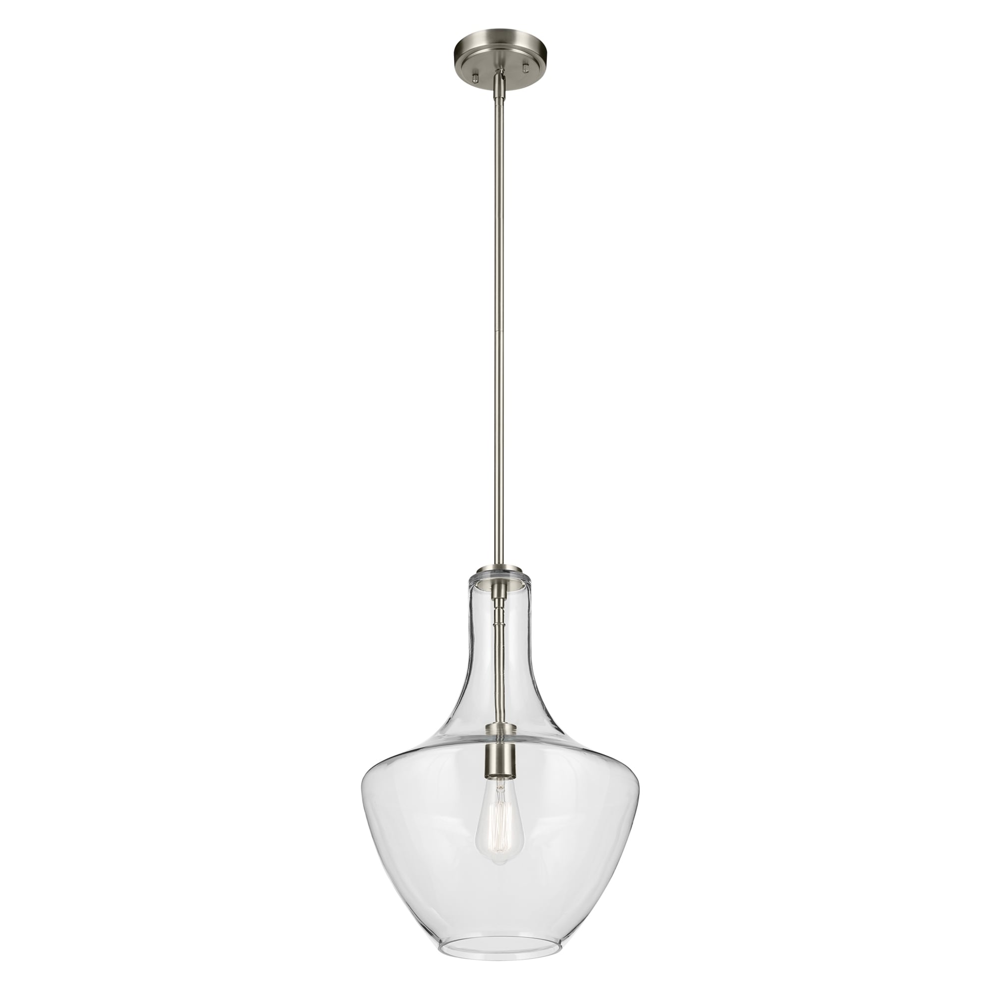Kichler Lighting Everly 19.75 in. 1-Light Brushed Nickel Bell Pendant Light with Clear Glass