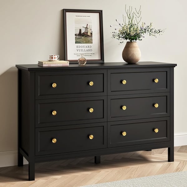 Modern 6-Drawer Double Dresser with Deep Drawers and Metal Handles for Bedroom, Hallway, or Entryway - Black - Bed Bath & Beyond - 43616545 Modern 6-Drawer Double Dresser with Deep Drawers and Metal Handles for Bedroom, Hallway, or Entryway - Black - Bed Bath & Beyond - 43616545